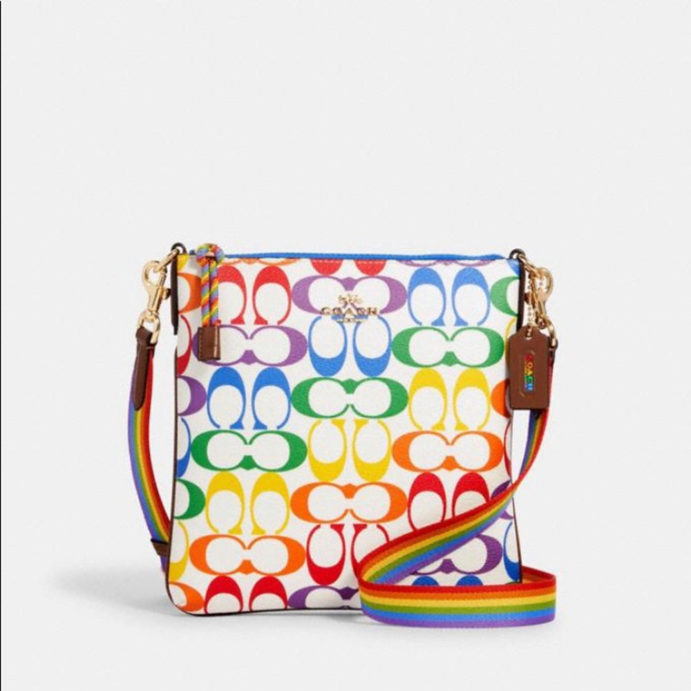 jess slim crossbody in rainbow signature canvas